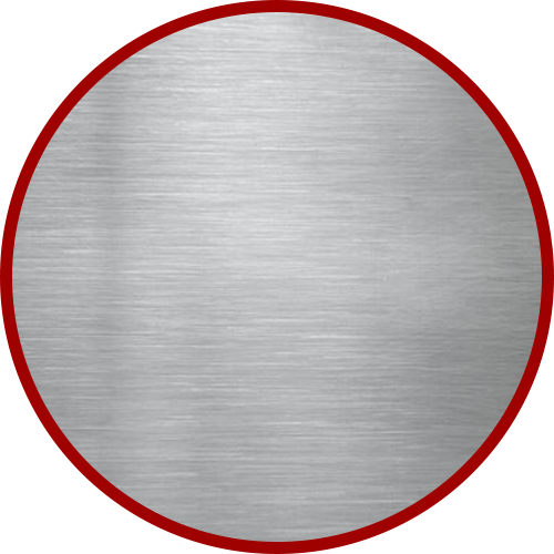Circular metal plate with red border.