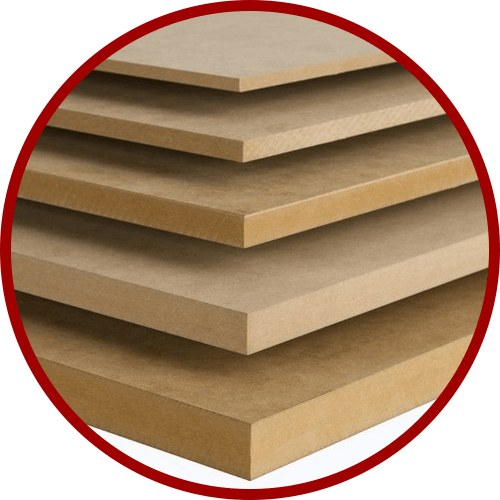 A pile of MDF sheets neatly stacked on top of each other.