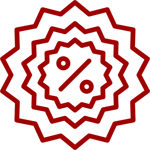 A bright red star with a percentage symbol