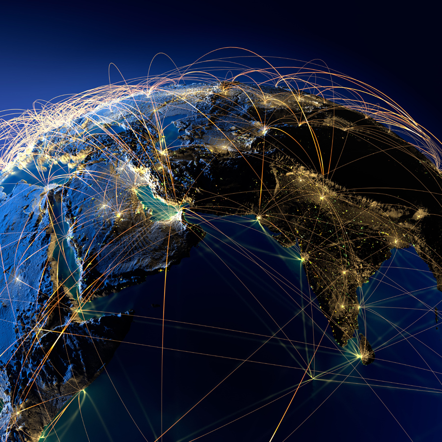 Network lines connecting the world