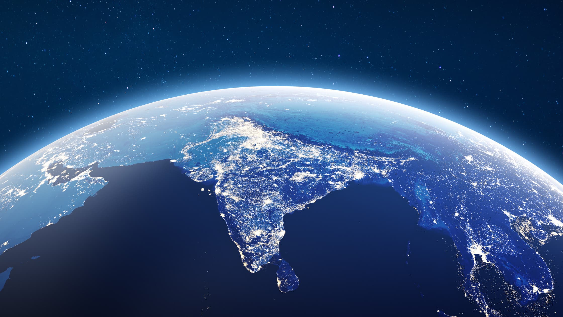 India at night, seen from space.
